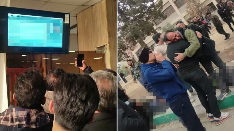 pamje-tronditese-nga-teherani,-familjet-kerkojne-te-afermit-e-tyre-ne-qendren-mjeko-ligjore,-ndersa-trupat-e-viktimave-shfaqen-ne-ekran-dhe-jashte-nderteses