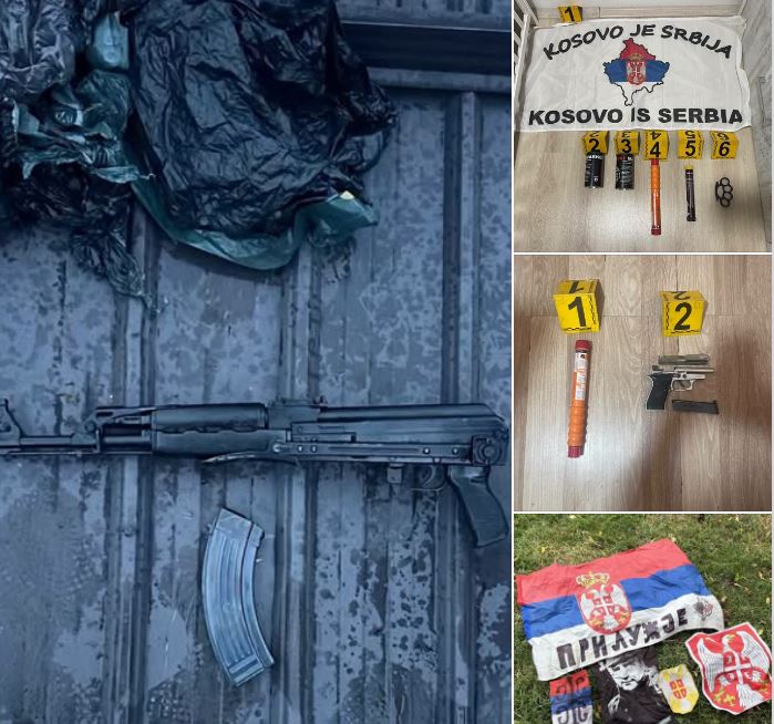 bastisje-ne-veri:-policia-gjen-ak-47,-municion-dhe-flamur-me-mbishkrim-“kosovo-je-serbia”